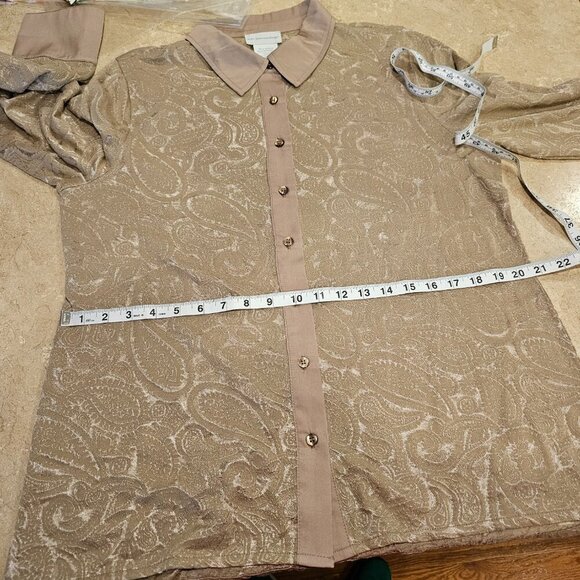 Women's SOFT SURROUNDINGS Paisley Blouse Tan Semi Sheer Style 27364 Size Large - Picture 4 of 8
